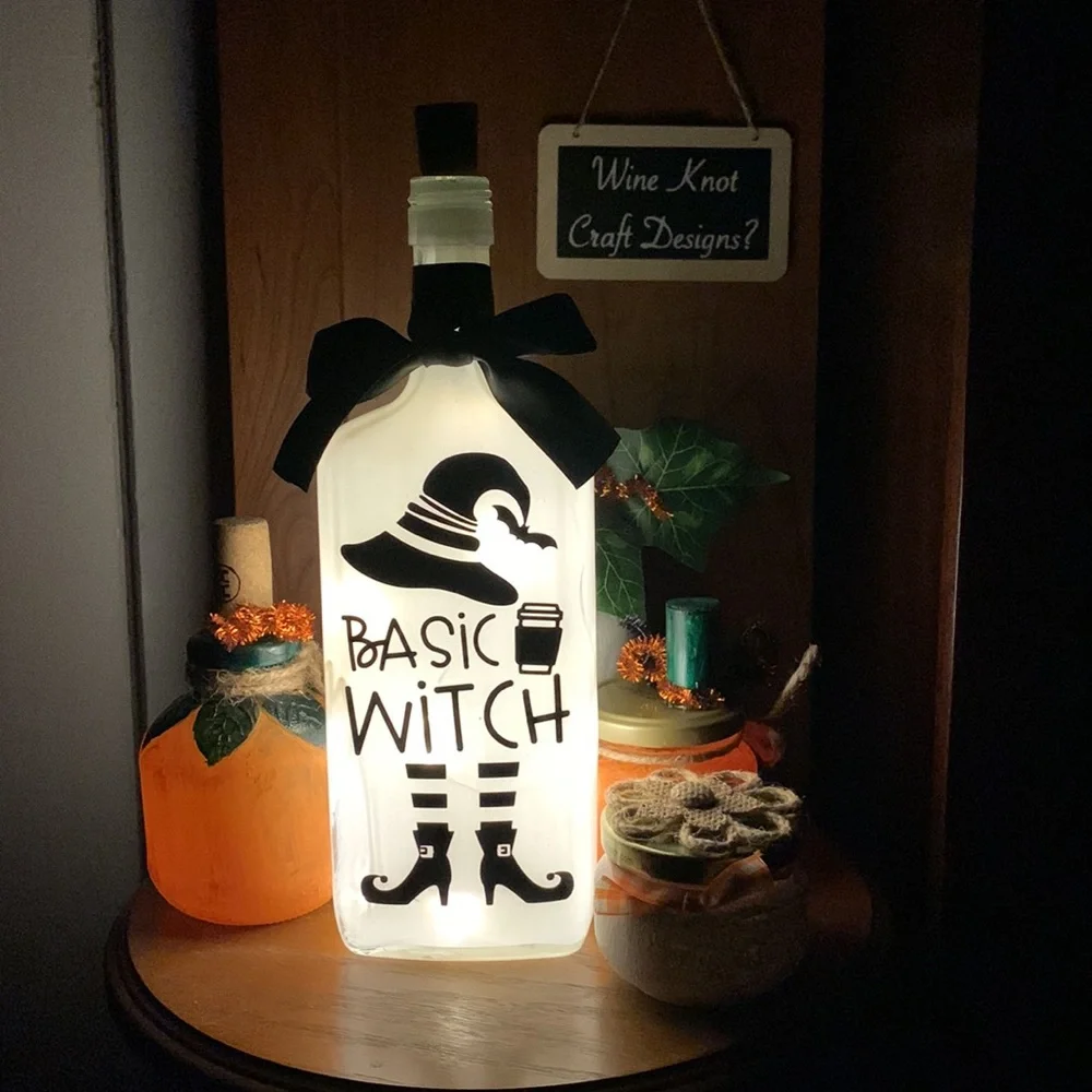 Hand Crafted, Painted, 'Basic Witch' Spirit Bottle Lantern